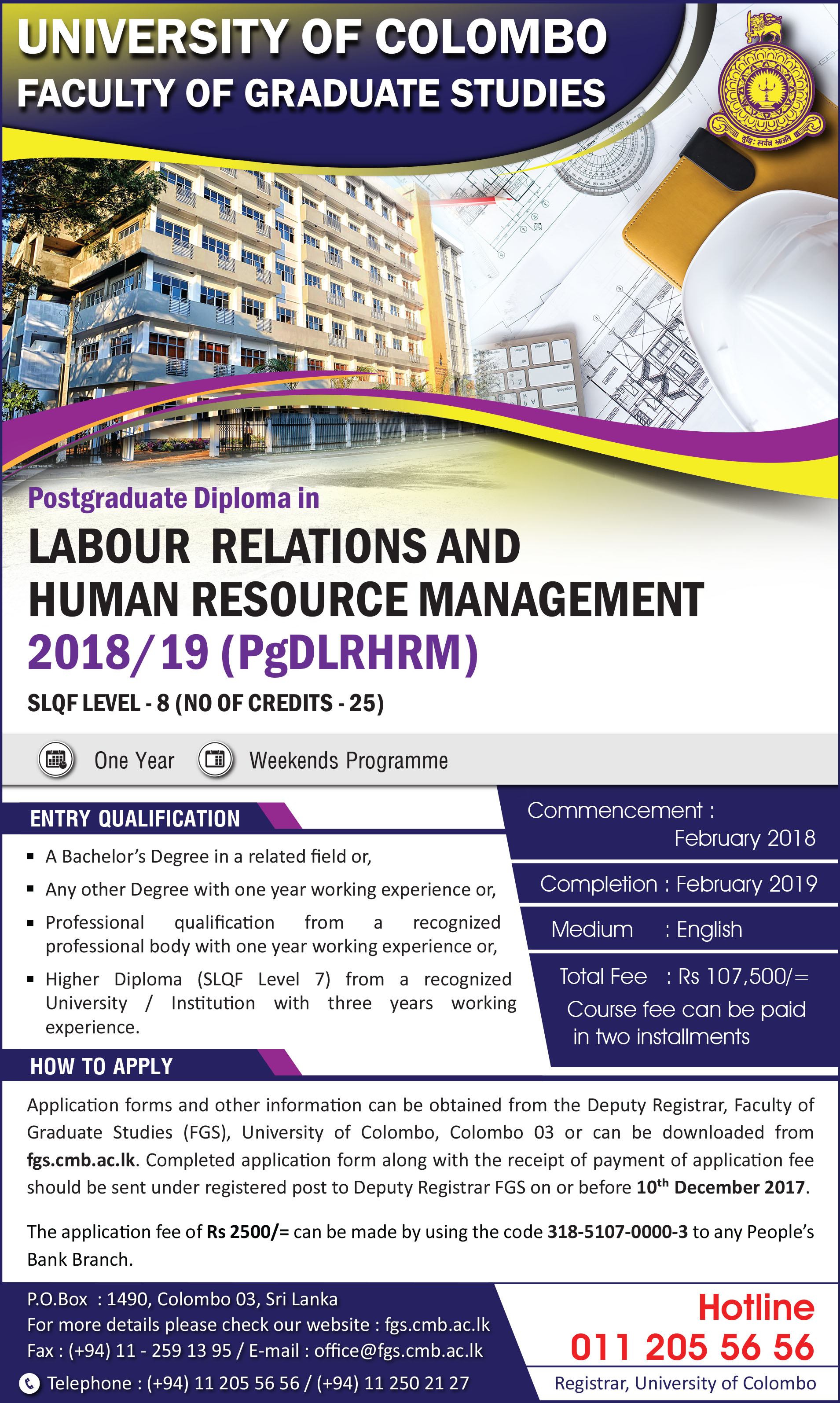 Postgraduate Diploma in Labour Relations & Human Resource Management (2018/19) - Faculty of Graduate Studies - University of Colombo